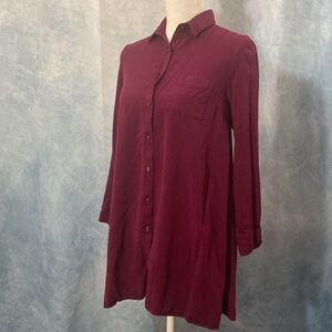 💜2for$35💜 Old Navy Long Sleeve Button-Down Shirt Dress Deep Purple Trapeze Style